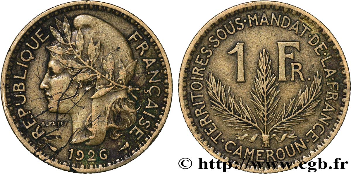 CAMEROON - FRENCH MANDATE TERRITORIES 1 Franc 1926 Paris VF 