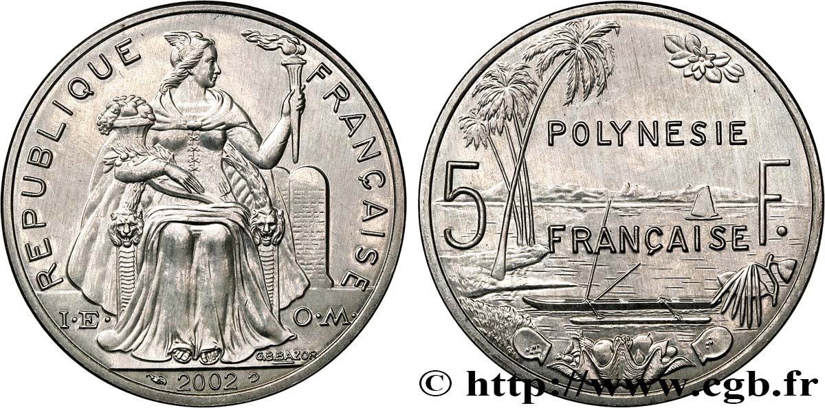 FRANZÖSISCHE-POLYNESIEN 5 Francs 2002  ST 