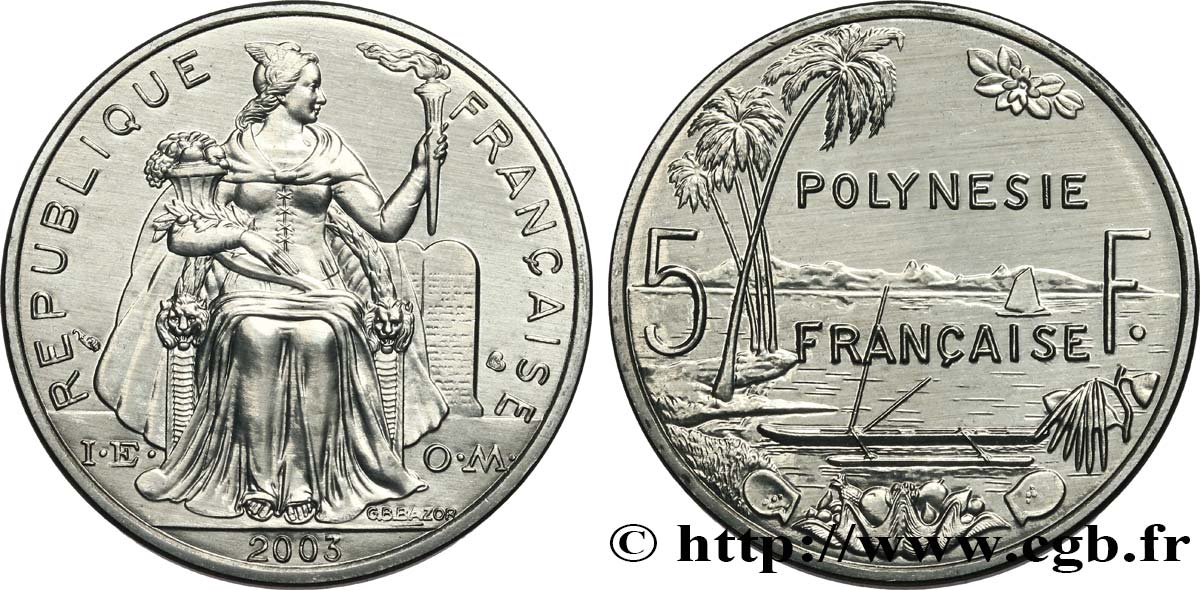 POLINESIA FRANCESA 5 Francs 2003  FDC 