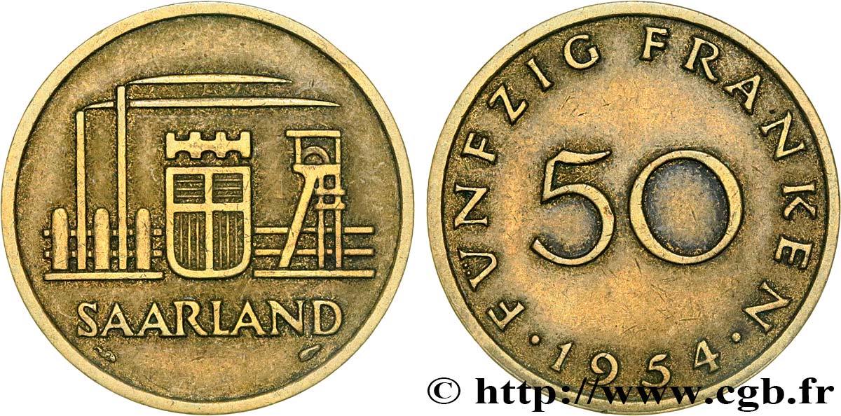 SAARLAND 50 Franken 1954 Paris q.SPL 
