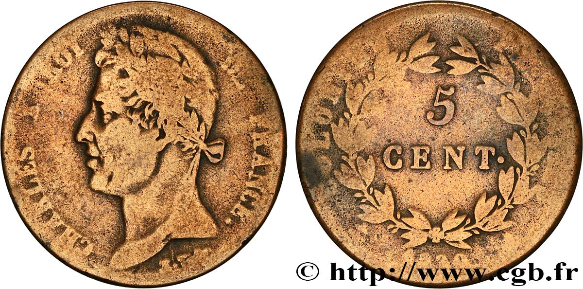 COLONIES FRANÇAISES - Charles X, pour la Guyane 5 Centimes Charles X 1829 Paris - A B+ 