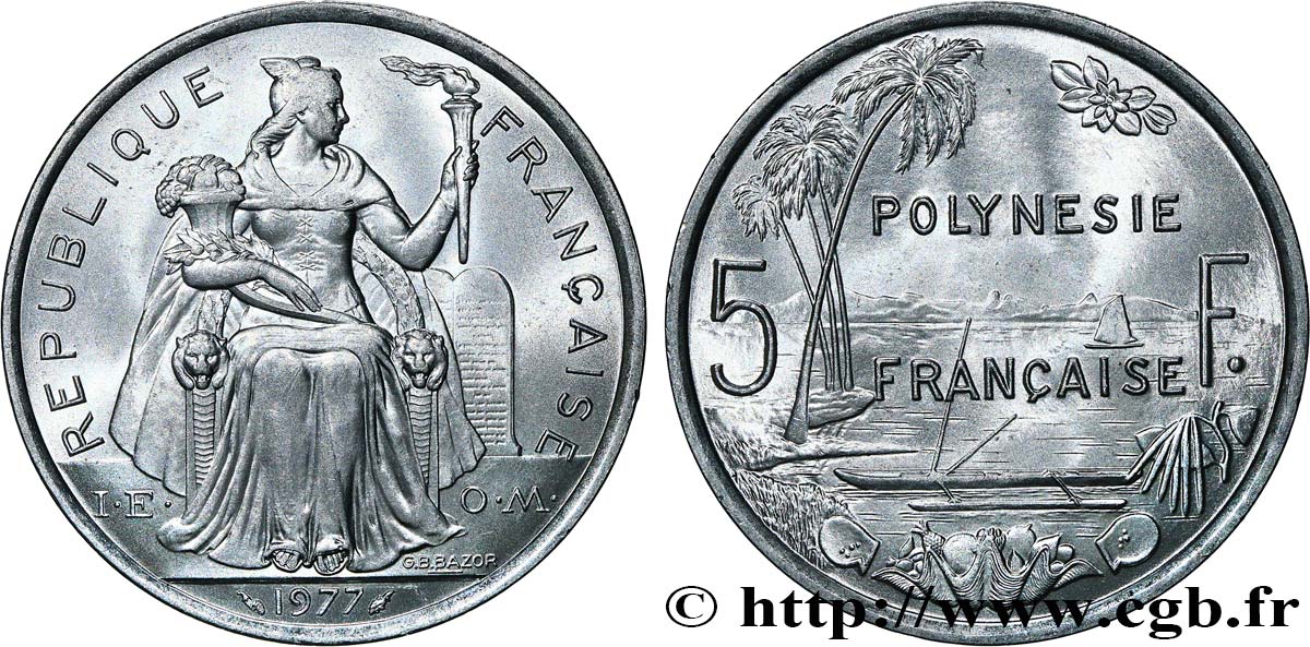 FRANZÖSISCHE-POLYNESIEN 5 Francs I.E.O.M. 1977 Paris fST 