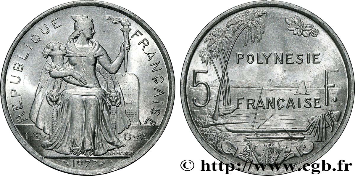 FRANZÖSISCHE-POLYNESIEN 5 Francs I.E.O.M. 1977 Paris fST 