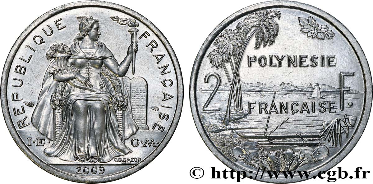 POLINESIA FRANCESA 2 Francs 2009 Paris FDC 