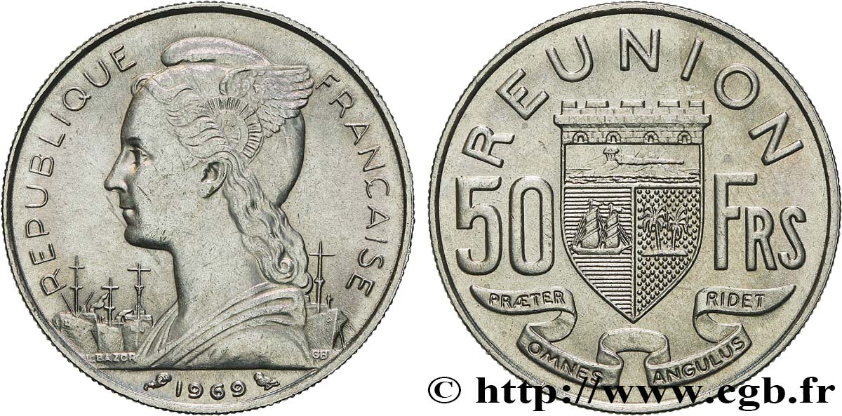 REUNION ISLAND 50 Francs 1969 Paris AU 