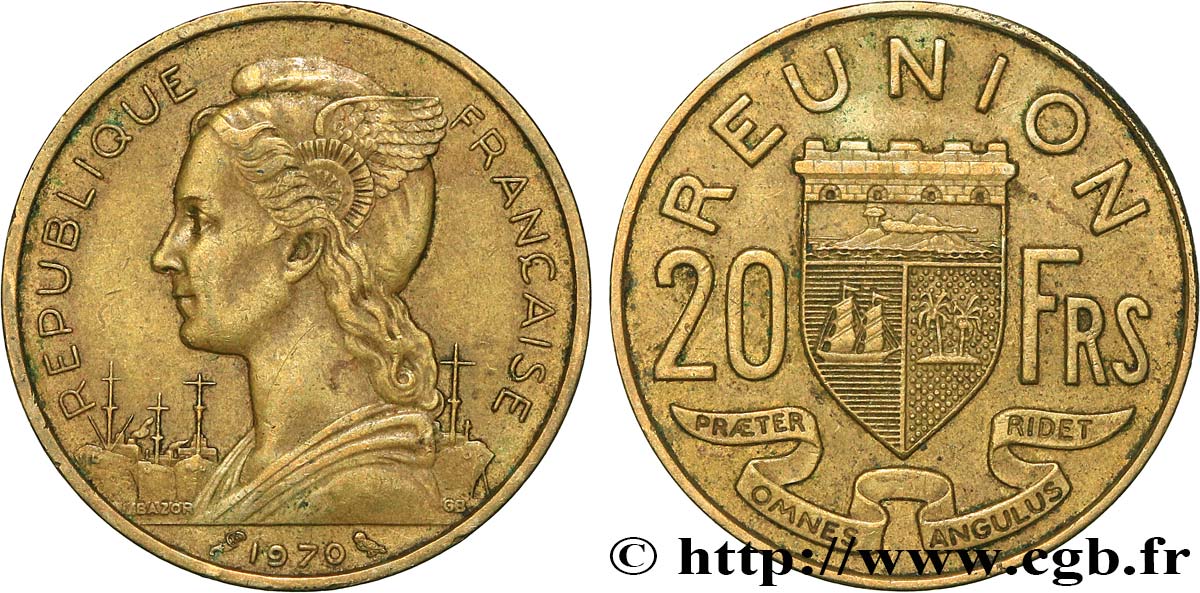 REUNION INSEL 20 Francs Marianne / armes 1970 Paris SS 