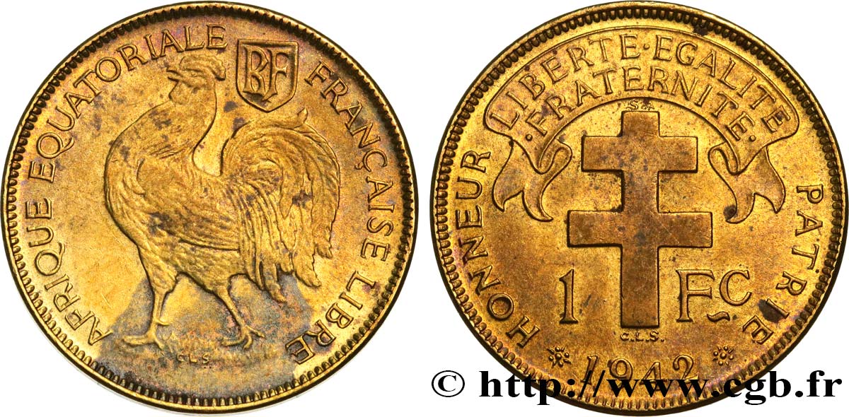 AFRIQUE ÉQUATORIALE FRANÇAISE - FRANCE LIBRE 1 Franc 1942 Prétoria TTB 