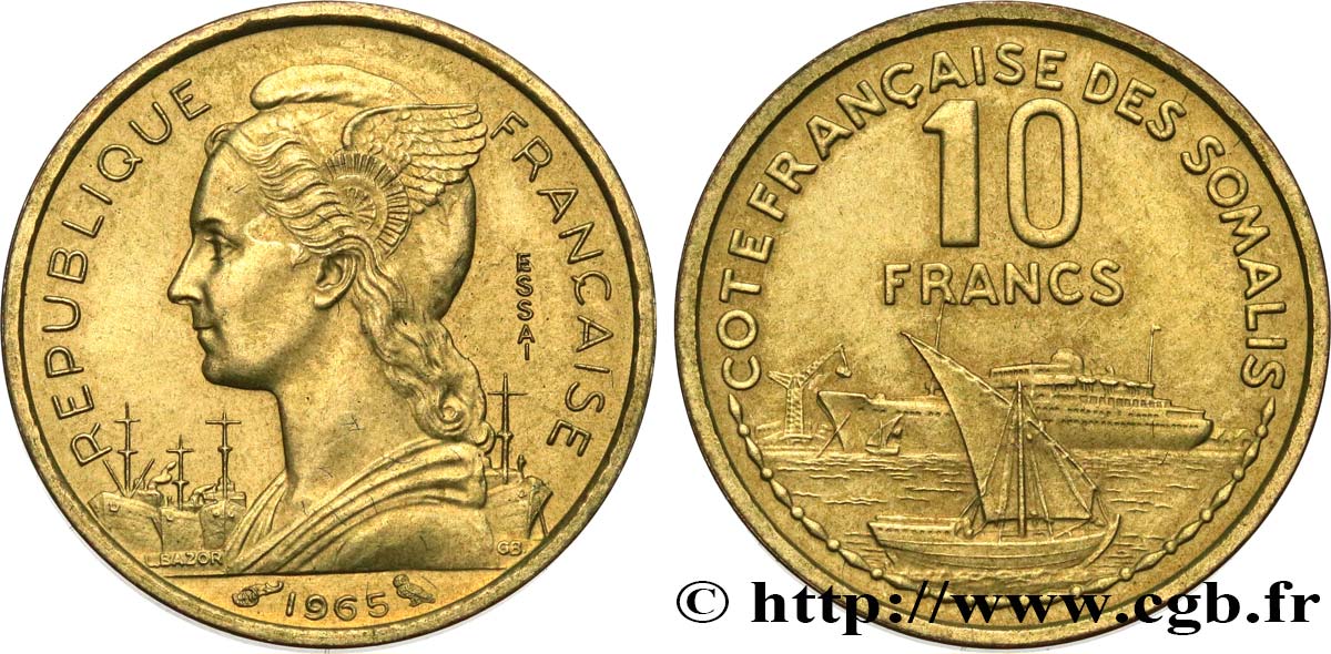 SOMALIA FRANCESA Essai de 10 Francs 1965 Paris EBC 