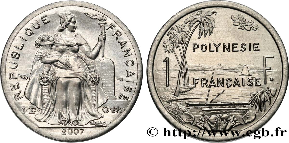 POLYNÉSIE FRANÇAISE 1 Franc I.E.O.M. frappe médaille 2007 Paris FDC 