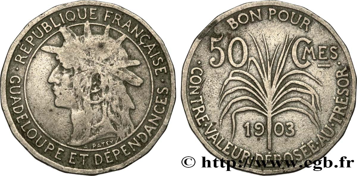 GUADELOUPE Bon pour 50 Centimes 1903  VF 