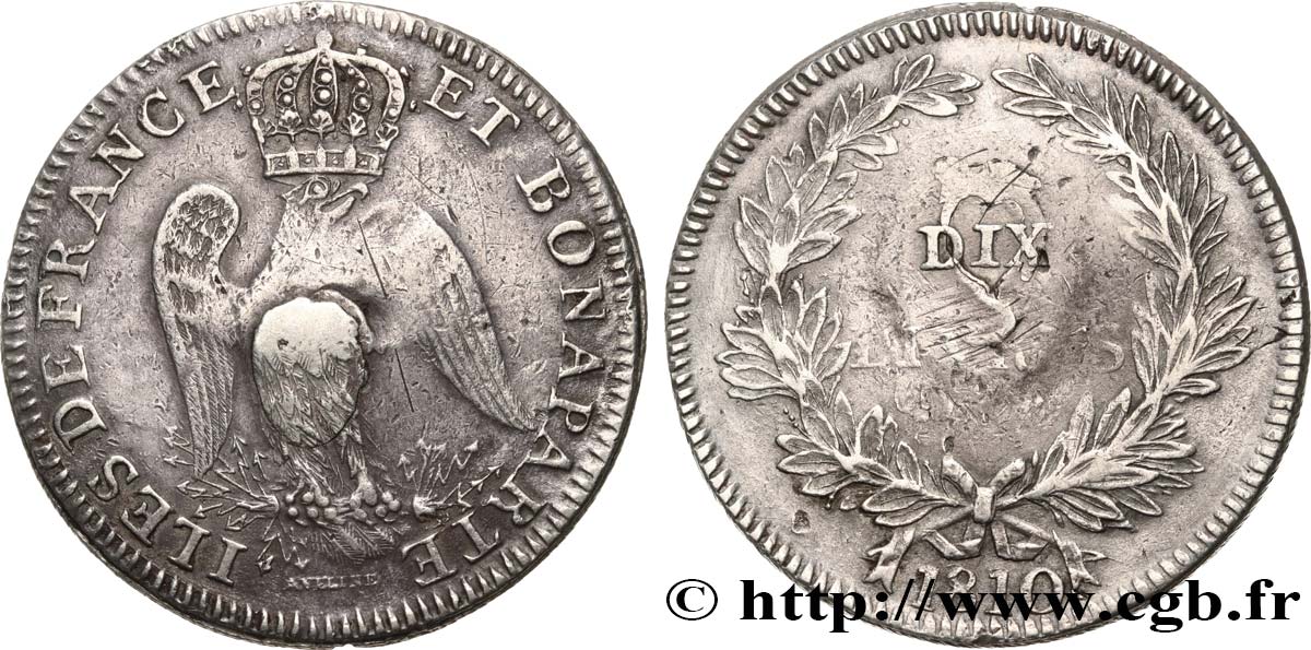 ÎLES DE FRANCE ET BOURBON - PREMIER EMPIRE - GÉNÉRAL DECAEN 1 Piastre (de 10 livres) Decaen 1810 Port-Louis TB+ 