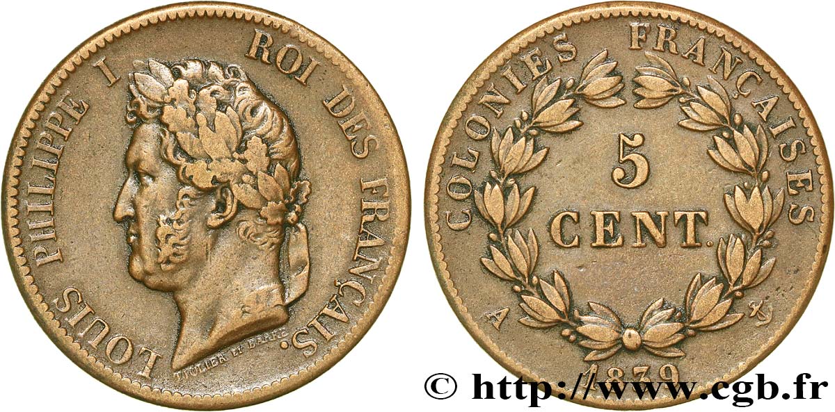 COLONIE FRANCESI - Luigi Filippo, per Guadalupa 5 Centimes Louis Philippe Ier 1839 Paris - A BB 