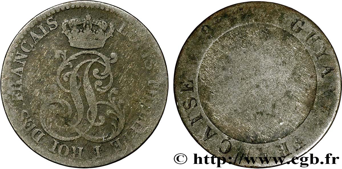 GUYANE FRANÇAISE 10 Cent. (imes) monogramme de Louis-Philippe 1846 Paris B+ 