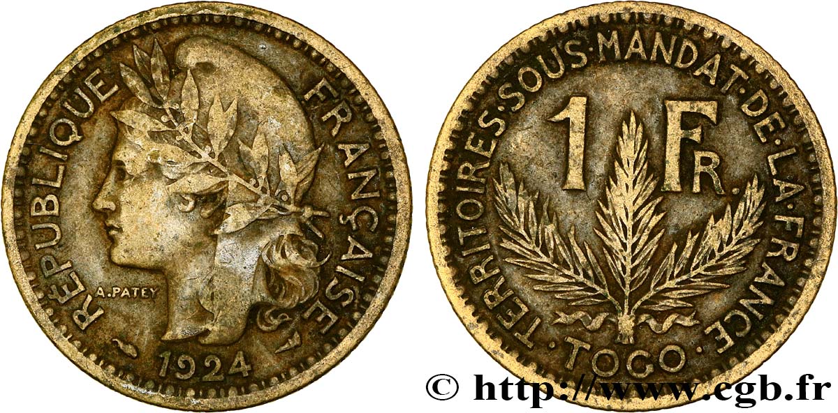 TOGO - MANDATO FRANCESE 1 Franc 1924 Paris BB 