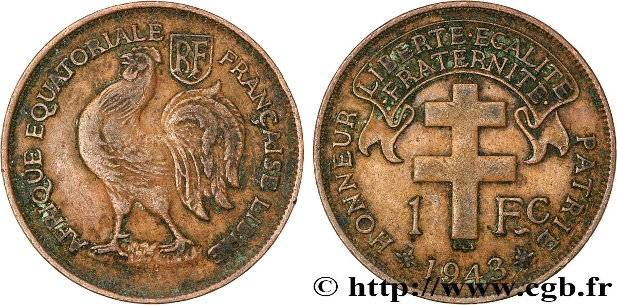 FRENCH EQUATORIAL AFRICA - FREE FRENCH FORCES 1 Franc 1943 Prétoria XF 