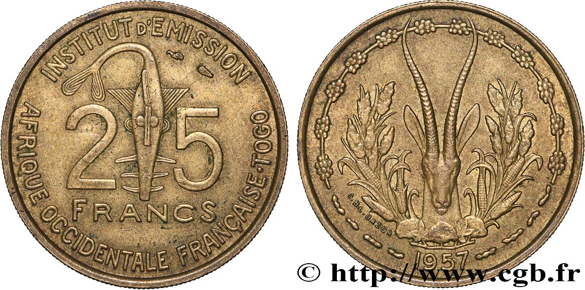 AFRIQUE OCCIDENTALE FRANÇAISE - TOGO 25 Francs 1957 Paris TTB 