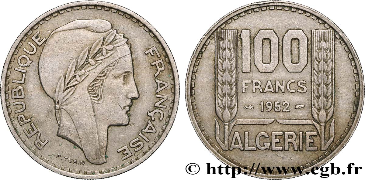 ALGÉRIE 100 Francs Turin 1952  TTB+ 