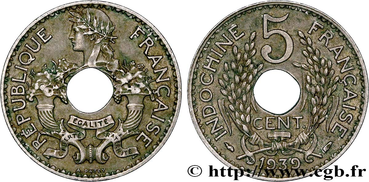 FRENCH INDOCHINA 5 Centièmes 1939 Paris XF 