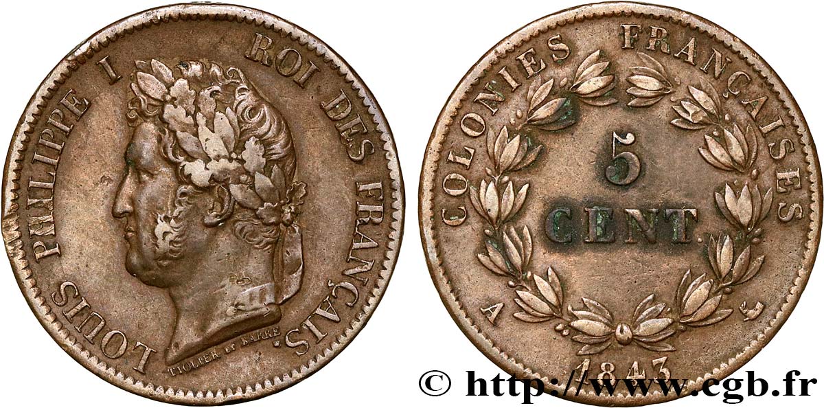FRENCH COLONIES - Louis-Philippe, for Marquesas Islands 5 Centimes Louis Philippe Ier 1843 Paris - A XF 