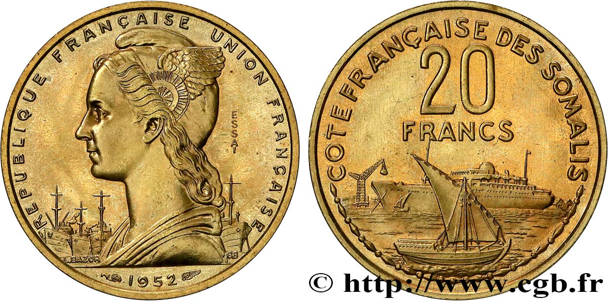 FRENCH SOMALILAND Essai de 20 Franc 1952 Paris MS 