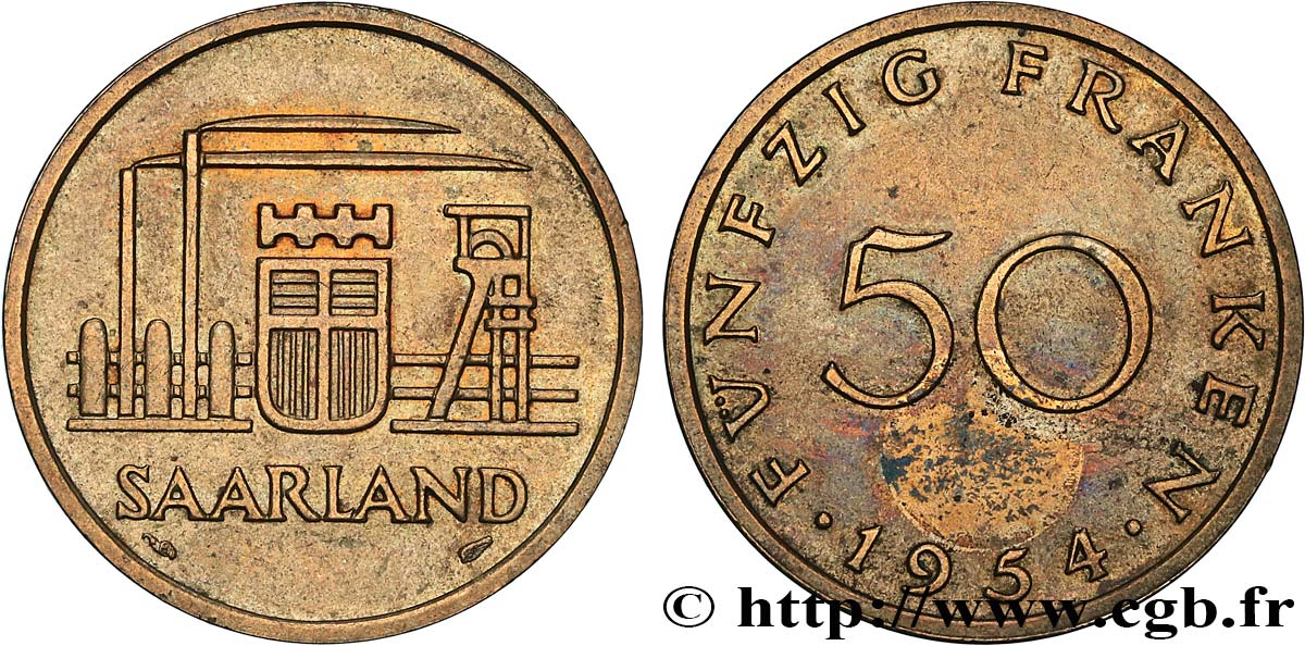 SAARLAND 50 Franken 1954 Paris q.SPL 