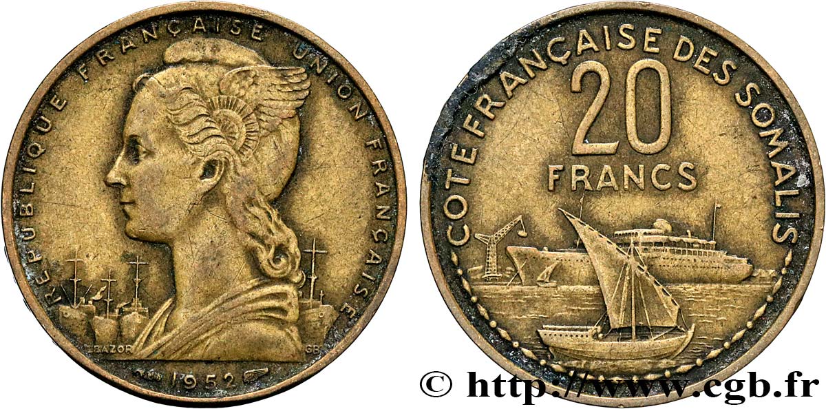 FRANZÖSISCHE SOMALILAND 20 Francs 1952 Paris SS 