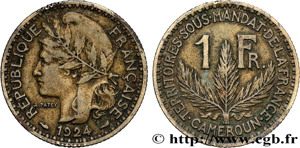 CAMERUN - Territorios sobre mandato frances 1 Franc 1924 Paris BC+ 