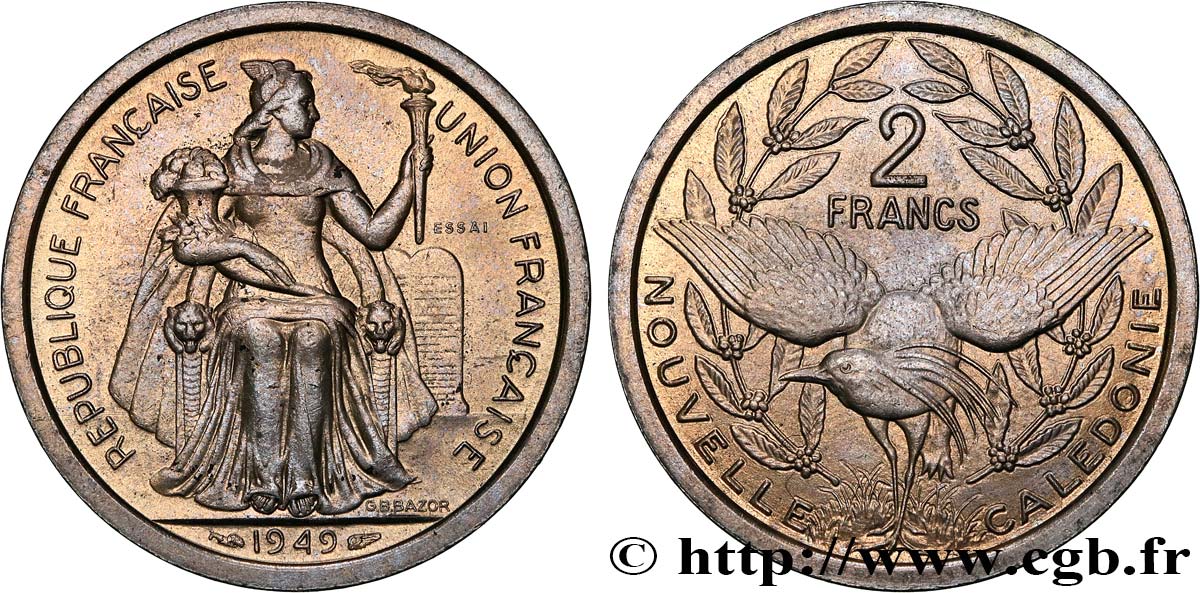 NEUKALEDONIEN Essai de 2 Francs 1949 Paris fST 