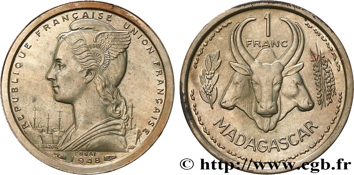 MADAGASCAR French Union Essai de 1 Franc 1948 Paris AU 