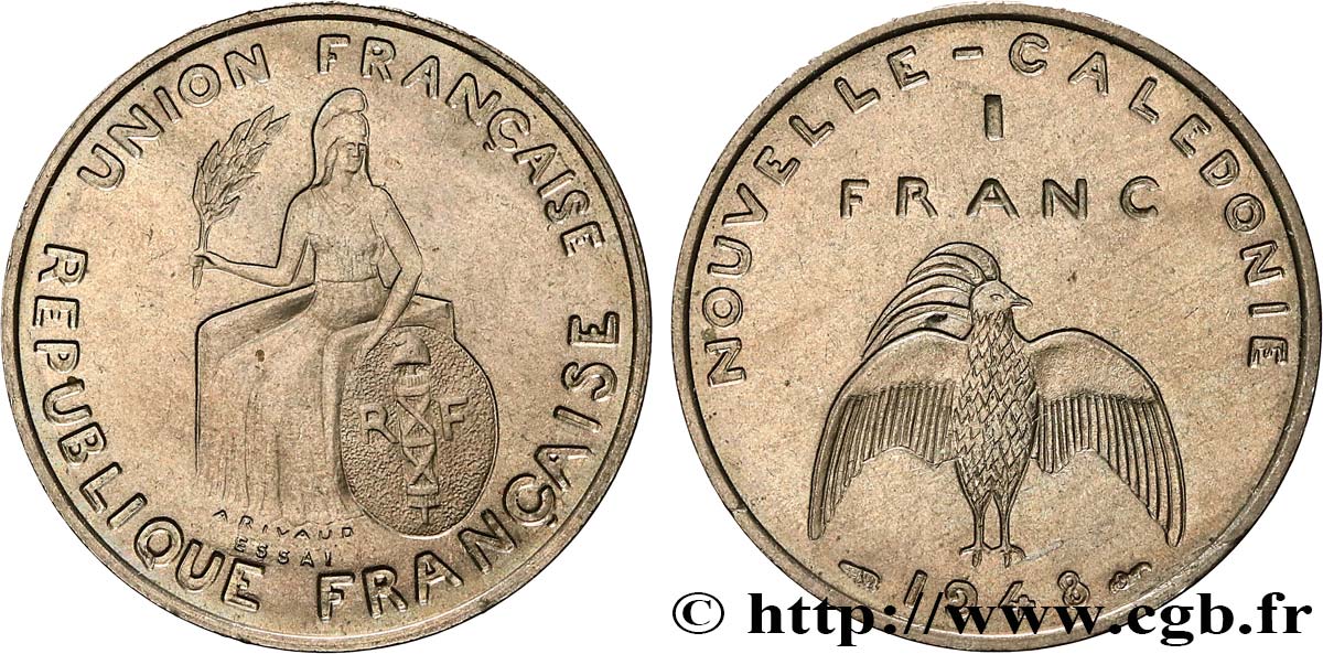 NEUKALEDONIEN Essai de 1 Franc avec listel en relief 1948 Paris fST 