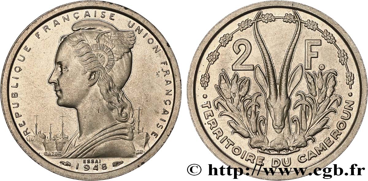 CAMERUN - UNIóN FRANCESA  Essai de 2 Francs 1948 Paris SC 