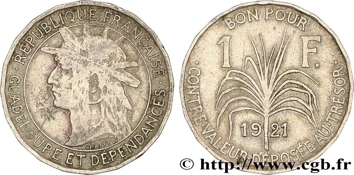 GUADELOUPE Bon pour 1 Franc 1921  fSS 