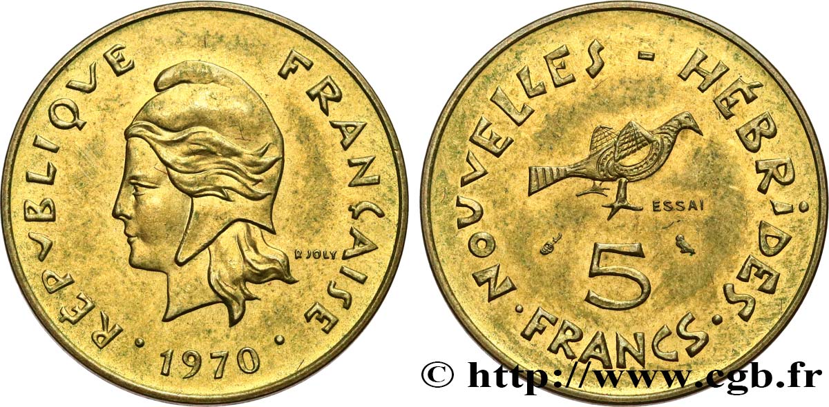 NOUVELLES HÉBRIDES (VANUATU depuis 1980) Essai de 5 Francs 1970 Paris SUP 
