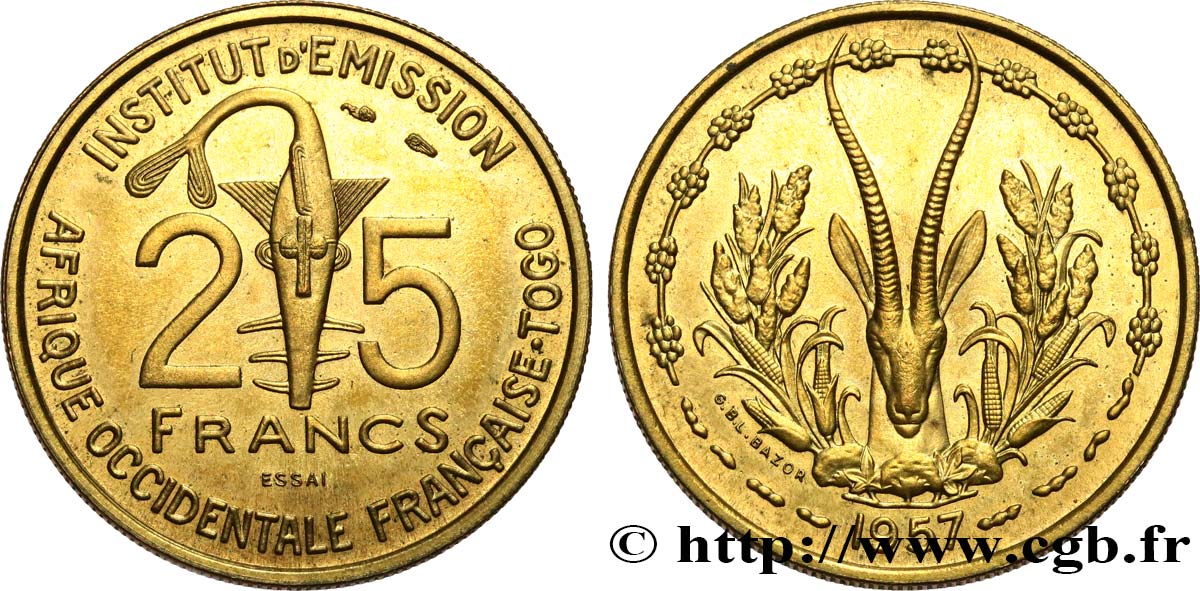 AFRICA OCCIDENTALE FRANCESE - TOGO Essai de 25 Francs 1957 Paris MS 