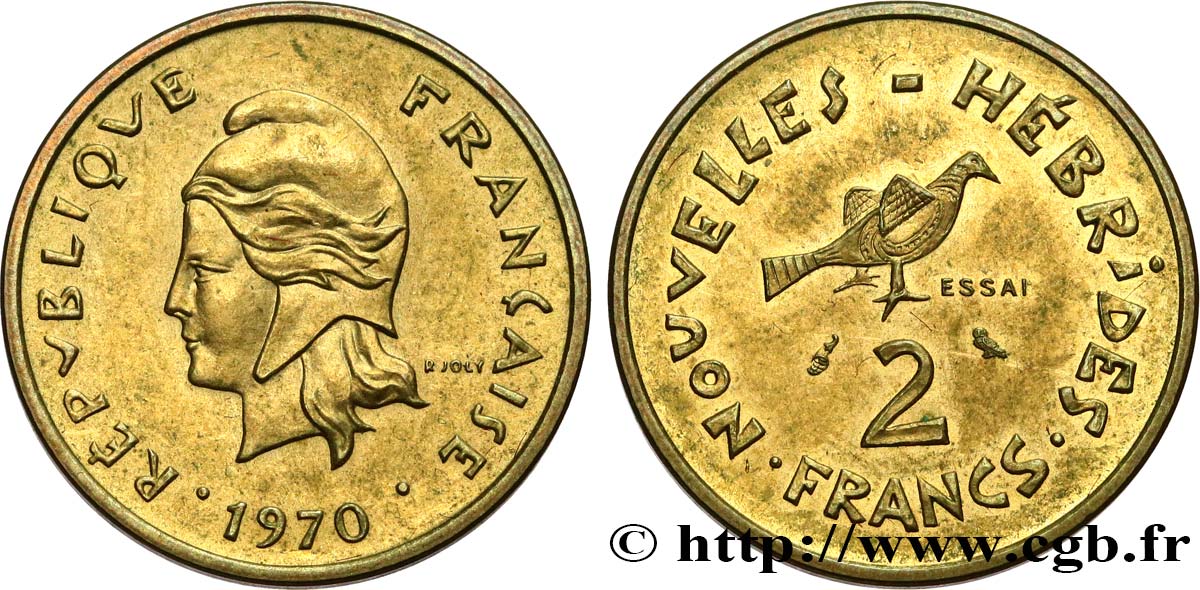 NOUVELLES HÉBRIDES (VANUATU depuis 1980) Essai de 2 Francs 1970 Paris SUP 