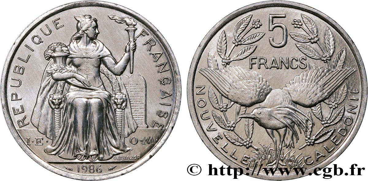 NEUKALEDONIEN 5 Francs I.E.O.M. 1986 Paris fST 