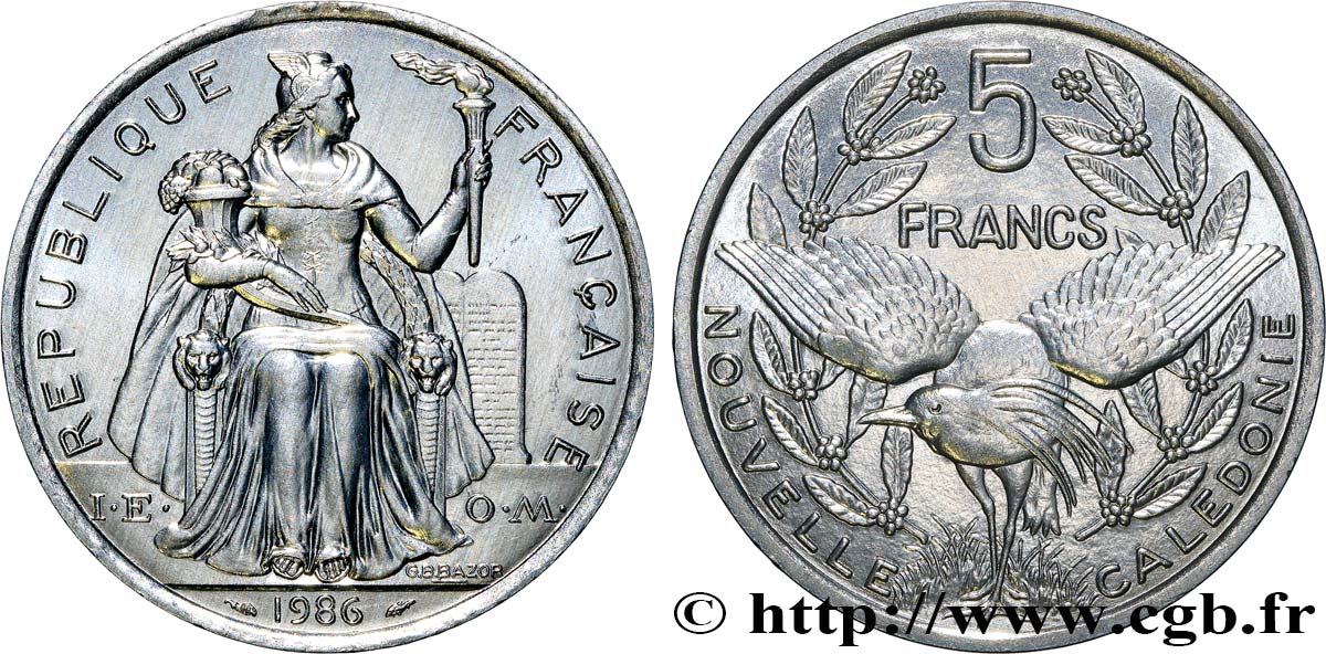 NEW CALEDONIA 5 Francs I.E.O.M. 1986 Paris MS 