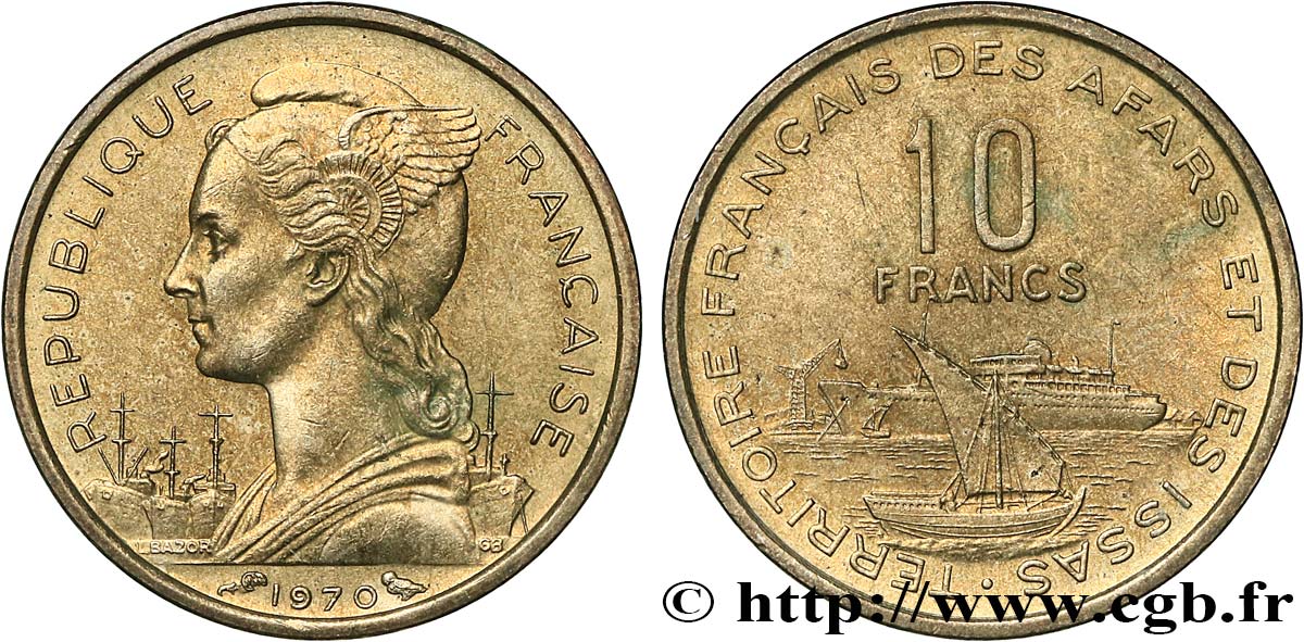YIBUTI - Territorio Francés de los Afars e Issas 10 Francs 1970 Paris MBC 