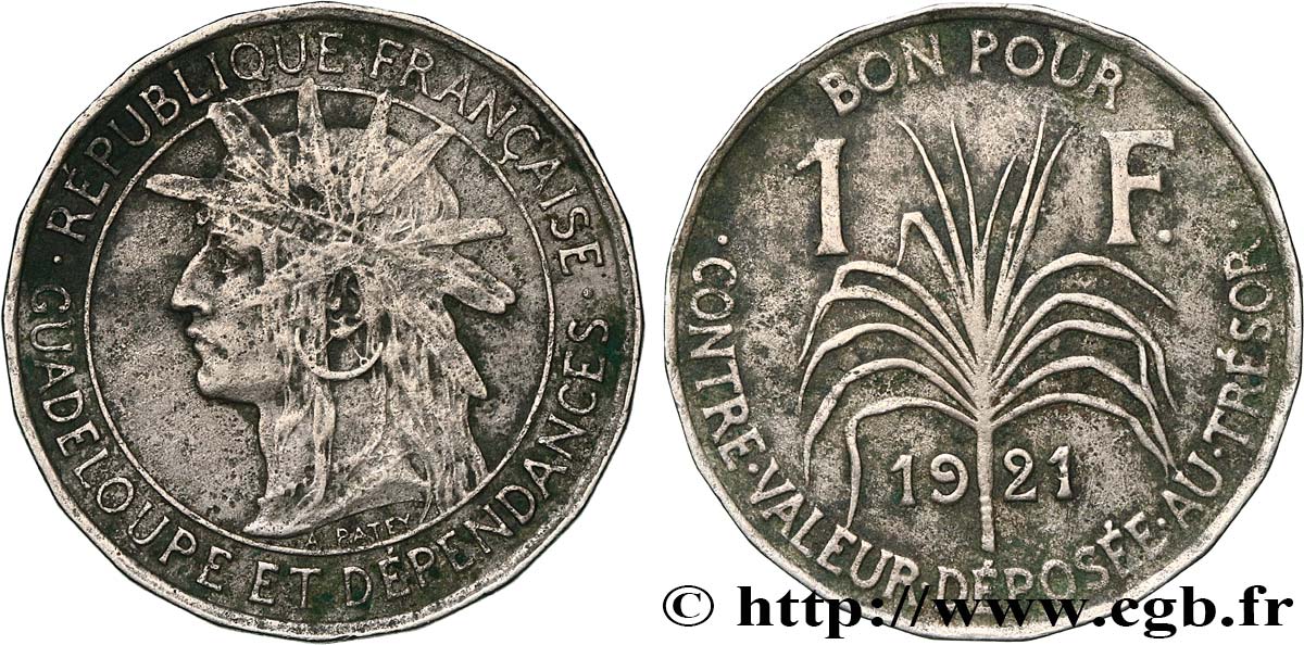 GUADALUPE Bon pour 1 Franc 1921  BC+ 