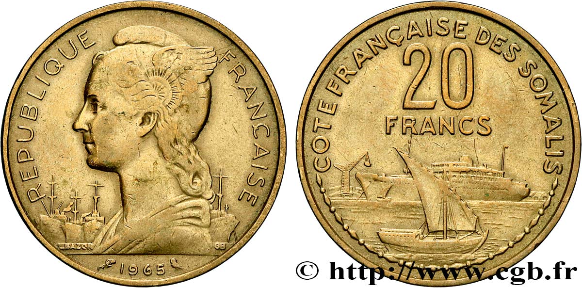 SOMALIA FRANCESA 20 Francs 1965 Paris MBC 
