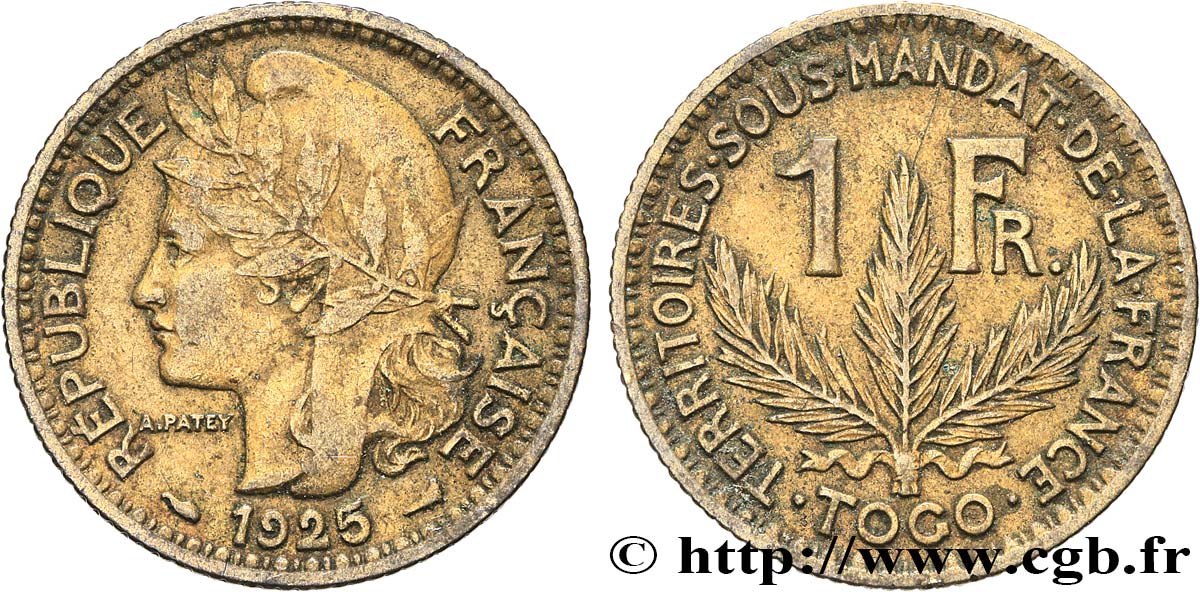 TOGO - FRENCH MANDATE TERRITORIES 1 Franc 1925 Paris XF 