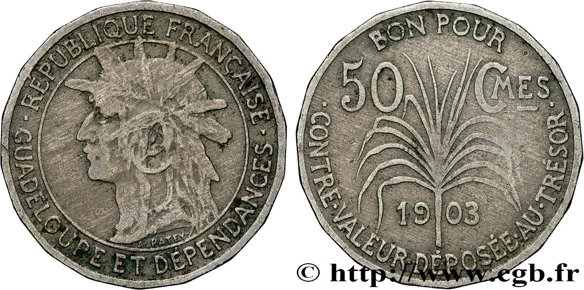 GUADELUPA Bon pour 50 Centimes 1903  MB 
