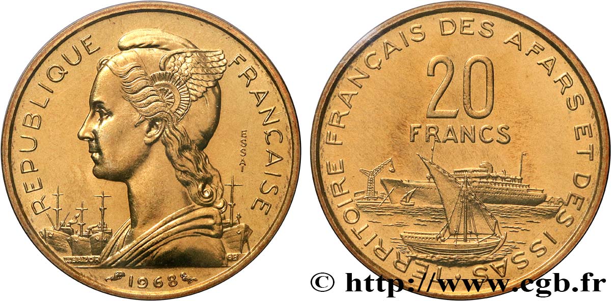 DSCHIBUTI - Französisches Afar- und Issa-Territorium 20 Francs ESSAI 1968 Paris ST 