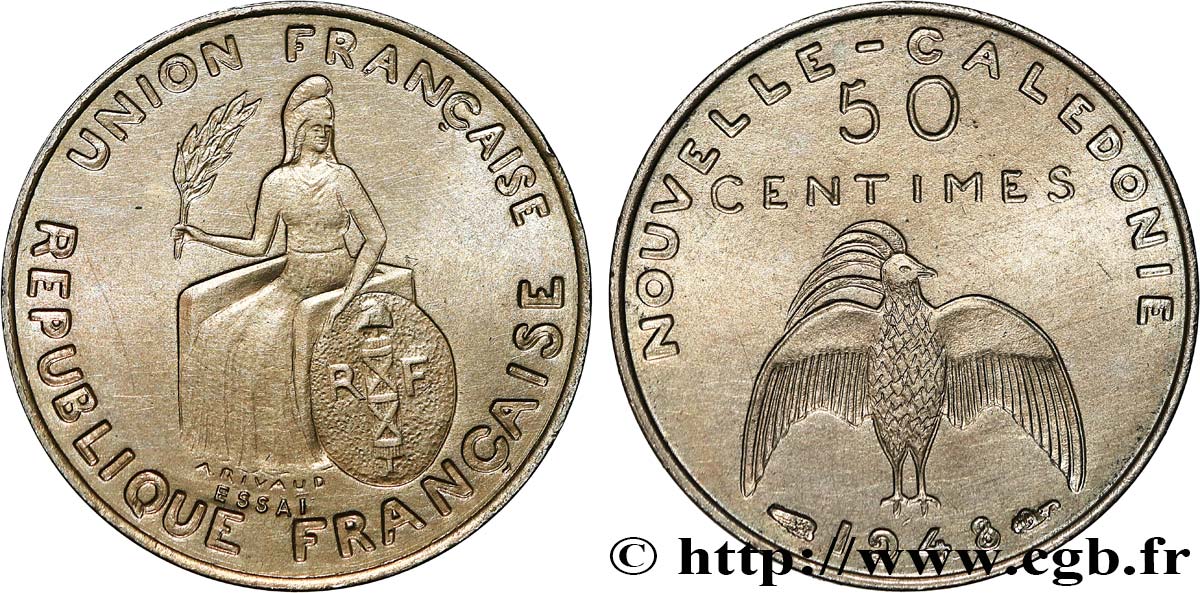 NOUVELLE CALÉDONIE Essai de 50 Centimes avec listel en relief 1948 Paris FDC 