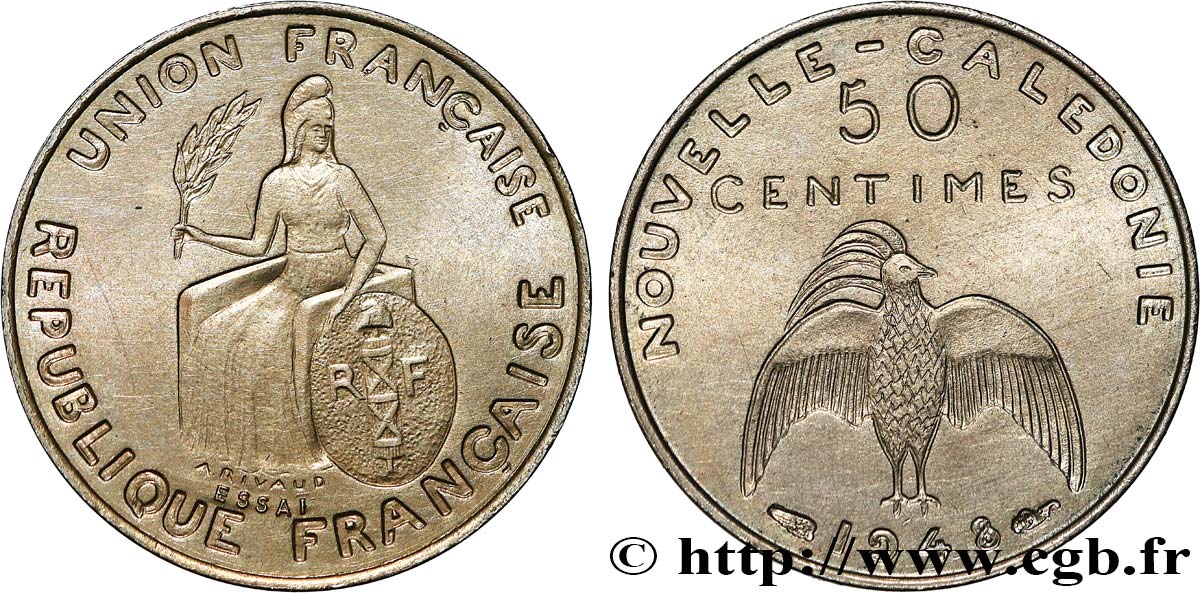 NUOVA CALEDONIA Essai de 50 Centimes avec listel en relief 1948 Paris FDC 