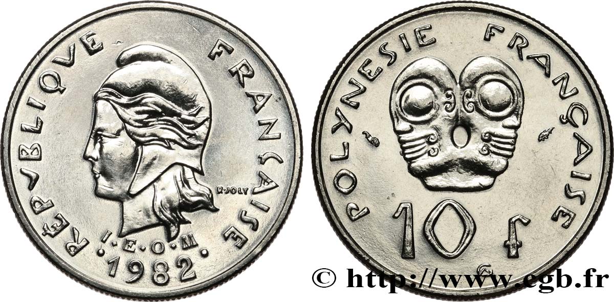 FRANZÖSISCHE-POLYNESIEN 10 Francs I.E.O.M Marianne 1982 Paris fST 