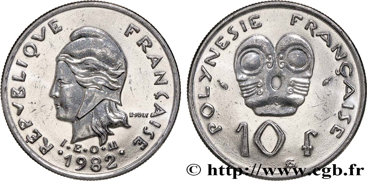 POLINESIA FRANCESE 10 Francs I.E.O.M Marianne 1982 Paris MS 