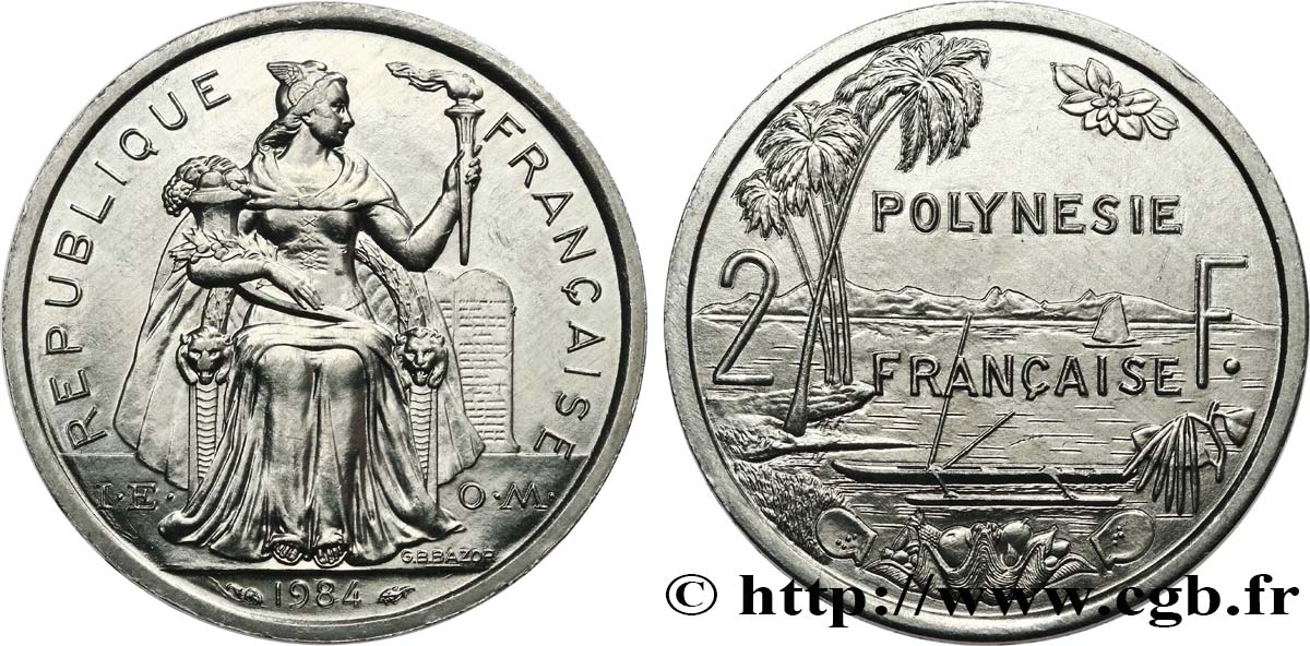 POLINESIA FRANCESE 2 Francs I.E.O.M 1984 Paris MS 