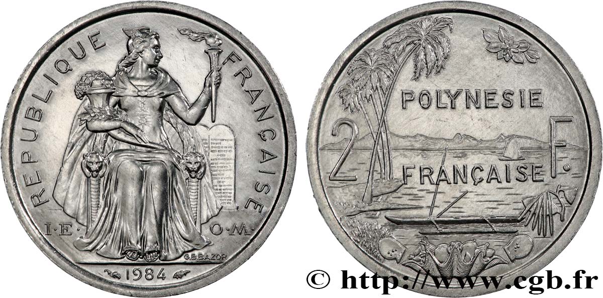 FRANZÖSISCHE-POLYNESIEN 2 Francs I.E.O.M 1984 Paris fST 