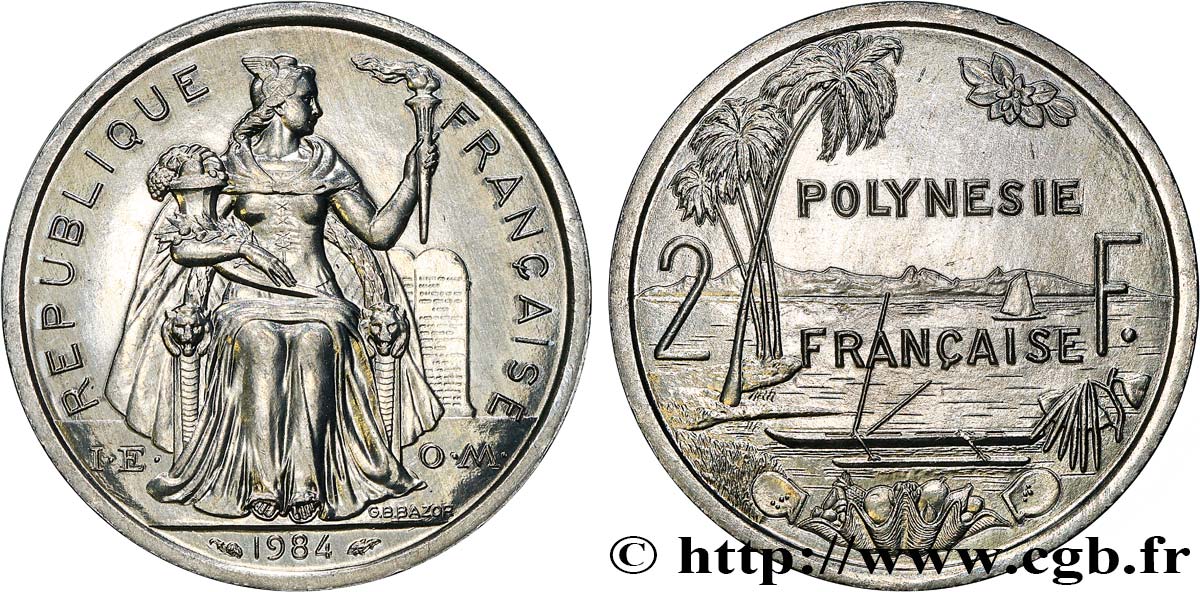 FRANZÖSISCHE-POLYNESIEN 2 Francs I.E.O.M 1984 Paris fST 